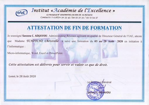 Attestation de fin de formation