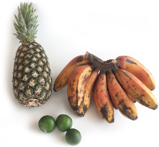 Ananas, Bananen und Limetten