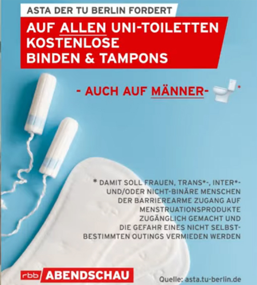 Tampons und Binden für Herrentoiletten